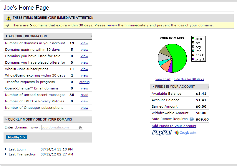 Domains NameCheap Dashboard