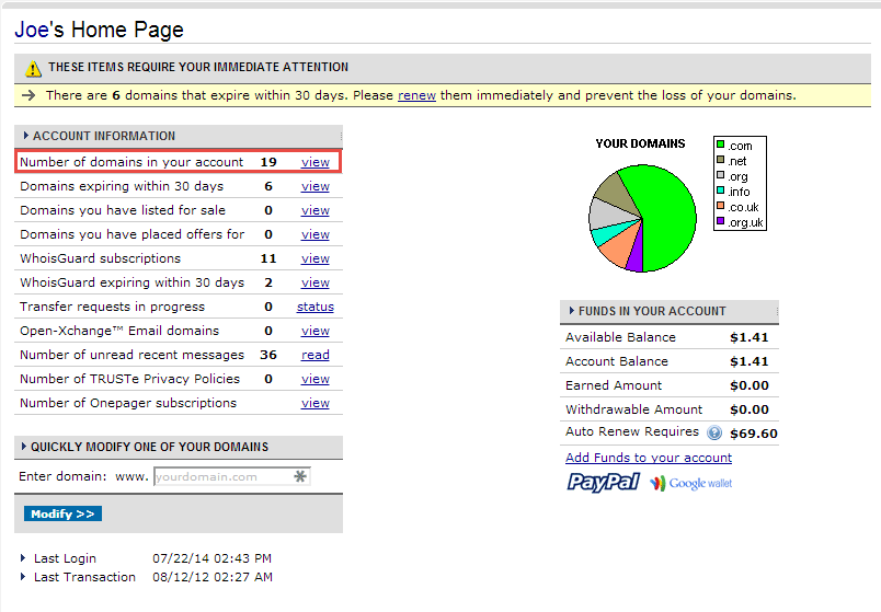 NameCheap Dashboard