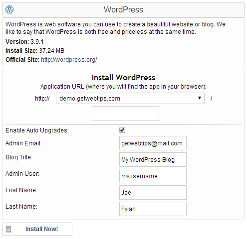 cPanel QuickInstall Settings