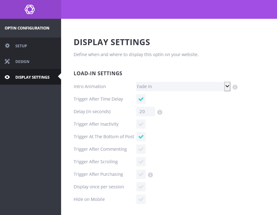 Display Settings Bloom Plugin